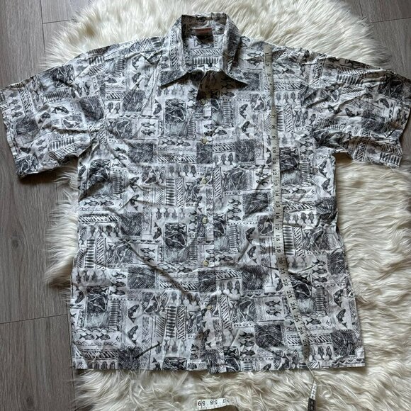 GO BAREFOOT Hawaiian Shirt Tropical Pullover Reverse Print Made In USA Men's L - Picture 5 of 8